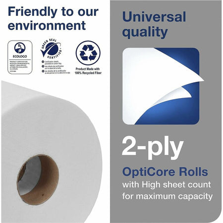 TORK Universal Bath Tissue Roll with OptiCore - 2 Ply - 3.80’’ Width x 288.30 ft Length - 865 Sheets/Roll - 5.60’’