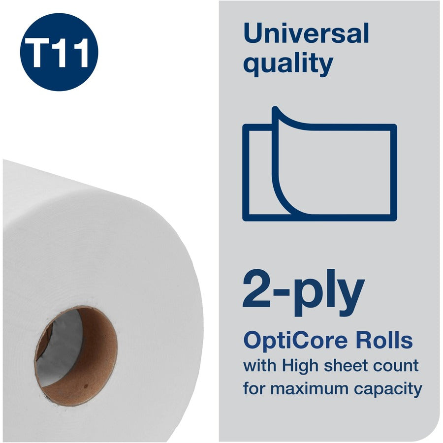 TORK Universal Bath Tissue Roll with OptiCore - 2 Ply - 3.80’’ Width x 288.30 ft Length - 865 Sheets/Roll - 5.60’’