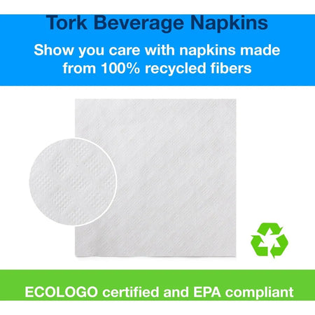 TORK White Beverage Napkin: 1 Ply 9.38’’ x 500/Pack - Napkins