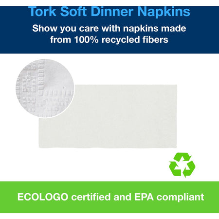 TORK White Soft Dinner Napkin - 1/8 Fold - 2 Ply - Tall - 16.75’’ Width x 15’’ Length - 100/Pack - 28 / Carton - Napkins