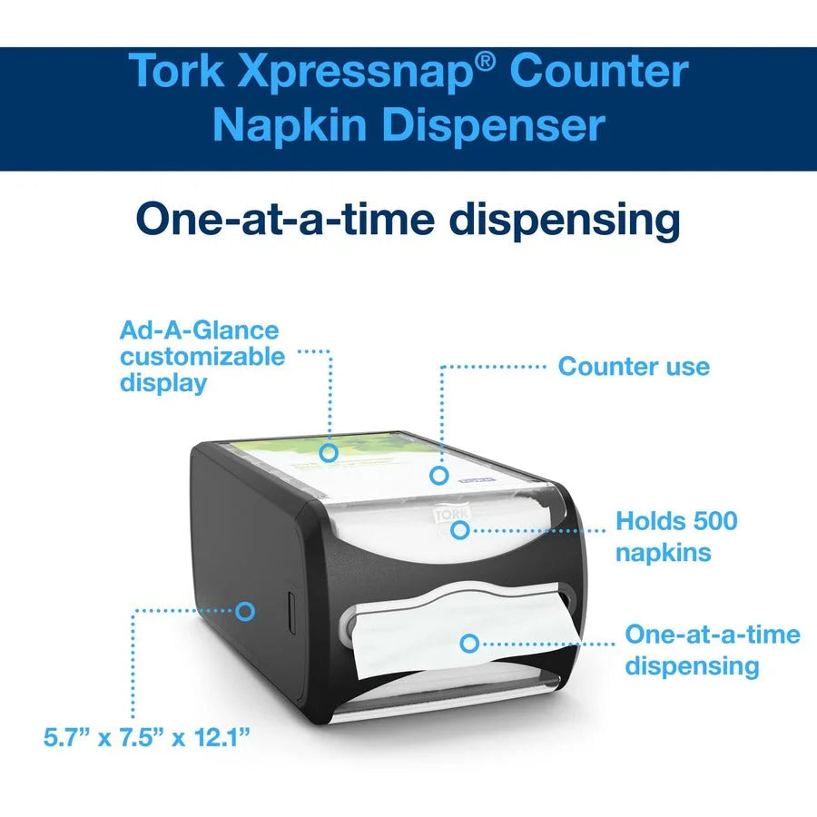 TORK Xpressnap Counter Napkin Dispenser Black N4 - 5.7’’ Height x 7.5’’ Width 12.1’’ Depth - Plastic - Licorice