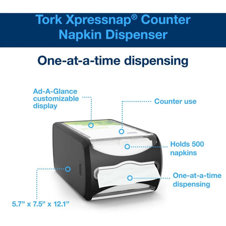 TORK Xpressnap Counter Napkin Dispenser Black N4 - 5.7’’ Height x 7.5’’ Width 12.1’’ Depth - Plastic - Licorice