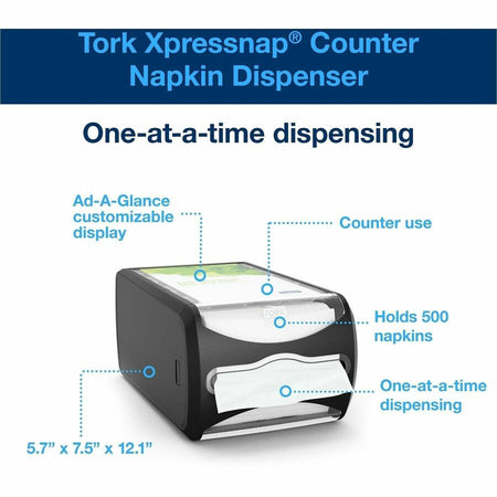 TORK Xpressnap Counter Napkin Dispenser Black N4 - 5.7’’ Height x 7.5’’ Width 12.1’’ Depth - Plastic - Licorice
