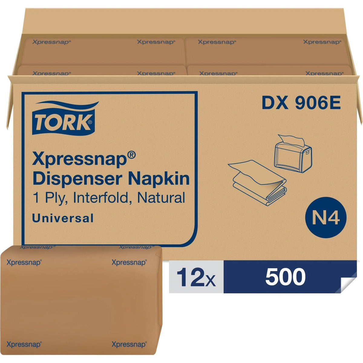TORK Xpressnap Natural Dispenser Napkin N4 - 1 Ply - Interfolded - 8.50’’ Width x 13’’ Length - Paper - 500 / Pack - 12