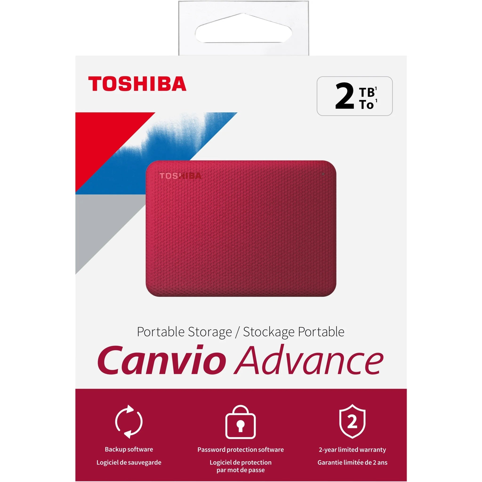 Toshiba Canvio Advance 2TB Red Portable Hard Drive - USB 3.0 - Memory & Drives