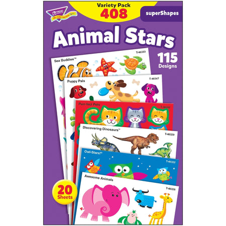 Trend Animal Fun Stickers Variety Pack - Sea Buddies Owl-Stars Puppy Pals Shapes