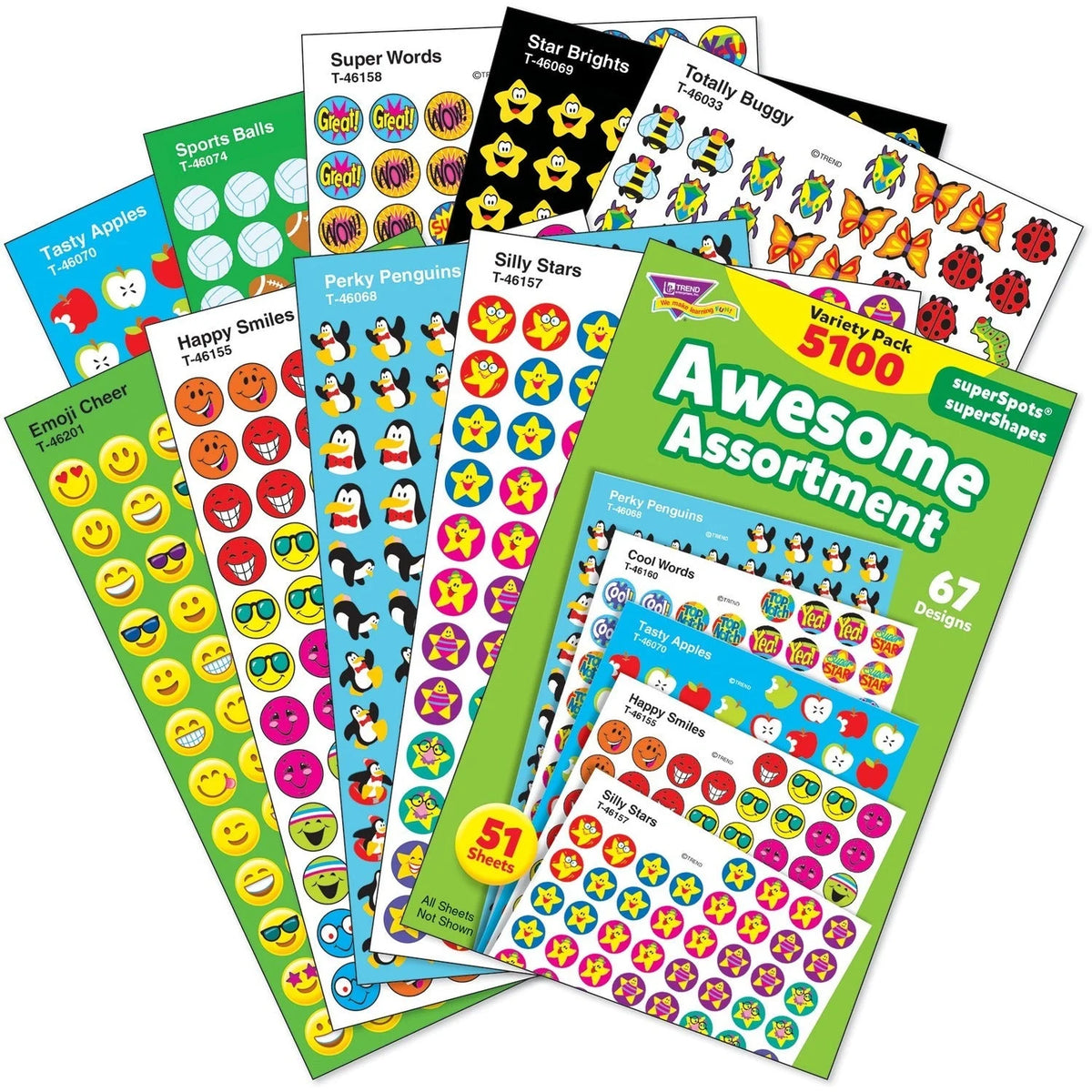 Trend Awesome Assortment Stickers: Varied Shapes Self-Adhesive - 5100 Pack - Stickers