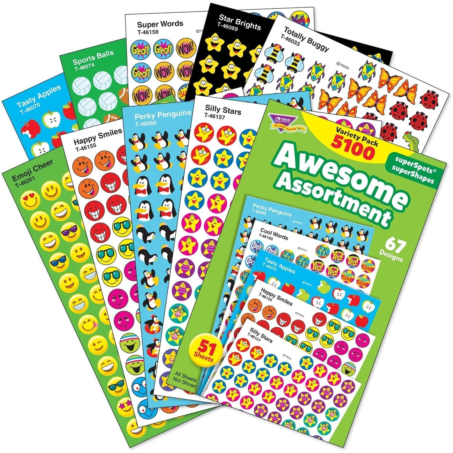 Trend Awesome Assortment Stickers: Varied Shapes Self-Adhesive - 5100 Pack - Stickers