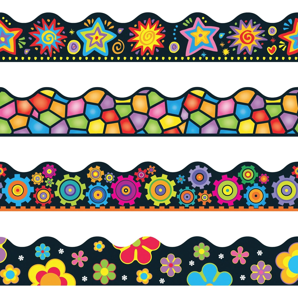 Trend Bulletin Board Trimmer Variety Pack - Brights on Black Shape - Sets & Trim