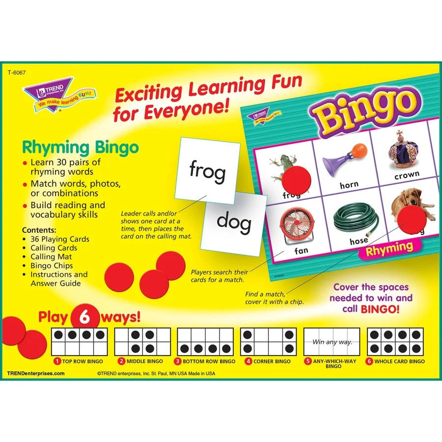 Trend Rhyming Bingo Game: Fun Learning for Ages 4 & Up - Games Puzzles