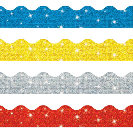 Trend Sparkle Terrific Trimmers Borders - 130 Shapes - Blue Silver Yellow Red - Bulletin Board Sets & Trim