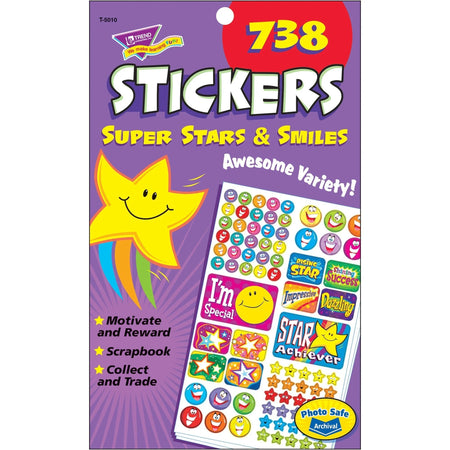 Trend Super Stars Sticker Pad: Star & Smilies Shapes - Acid-free Non-toxic - Stickers