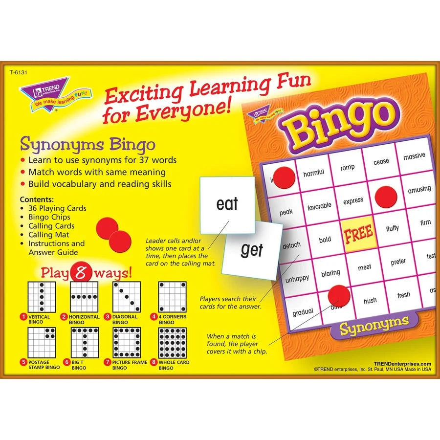 Trend Synonyms Bingo Game: Fun Learning for Ages 9-13 - Games & Puzzles