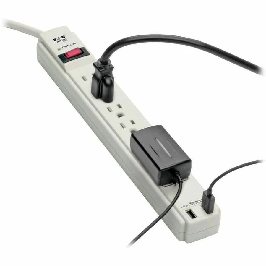 Tripp Lite 6-Outlet Surge Protector with USB - 2100J Protection - Power Cords & Protectors