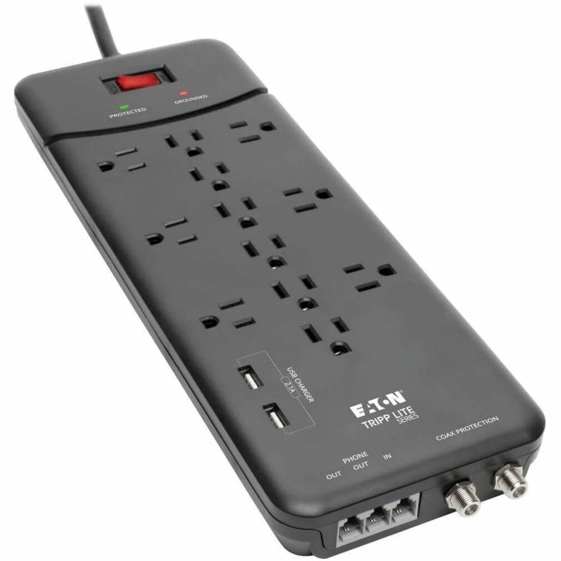 Tripp Lite Protect It! TLP128TTUSBB Surge Protector - 12 Outlets 2 USB - 1800 VA - Power Cords & Protectors