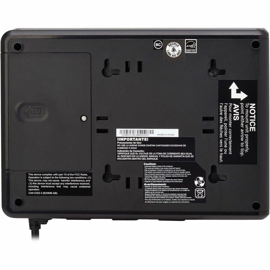 Tripp Lite series BC350RNC 350VA Desktop/Surface/Wall Mountable UPS - Bottom