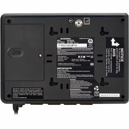 Tripp Lite series BC600RNC 600VA Desktop/Surface/Wall Mountable UPS - Bottom