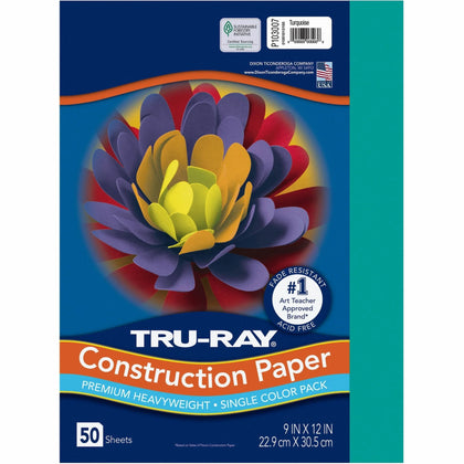 Tru-Ray Construction Paper: 12x9 Turquoise Sheets - 76 lb - 50 Pack - Paper