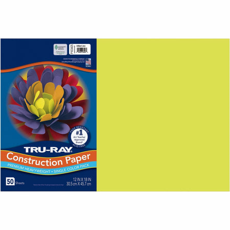 Tru-Ray Construction Paper: 18x12 - 76 lb - Brilliant Lime - 50/Pack - Paper