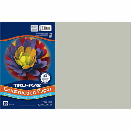 Tru-Ray Construction Paper: 18x12 - 76 lb - Gray - Sulphite - 50/Pack - Paper