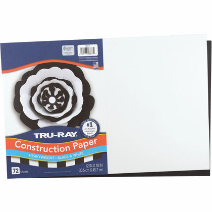 Tru-Ray Construction Paper: Art & Craft Project Sheets - 12x18 - Black White - 72/Pack - Paper
