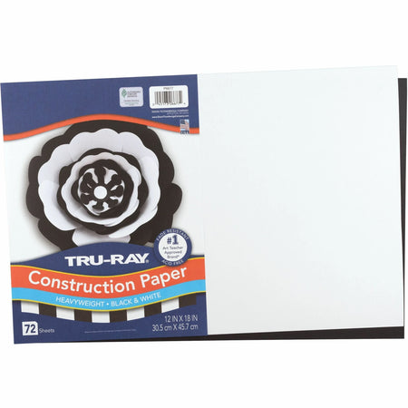 Tru-Ray Construction Paper: Art & Craft Project Sheets - 12x18 - Black White - 72/Pack - Paper