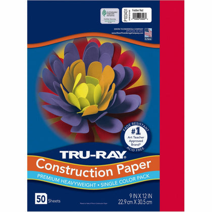 Tru-Ray Construction Paper: Festive Red 12x9 - 50 Pack - Paper