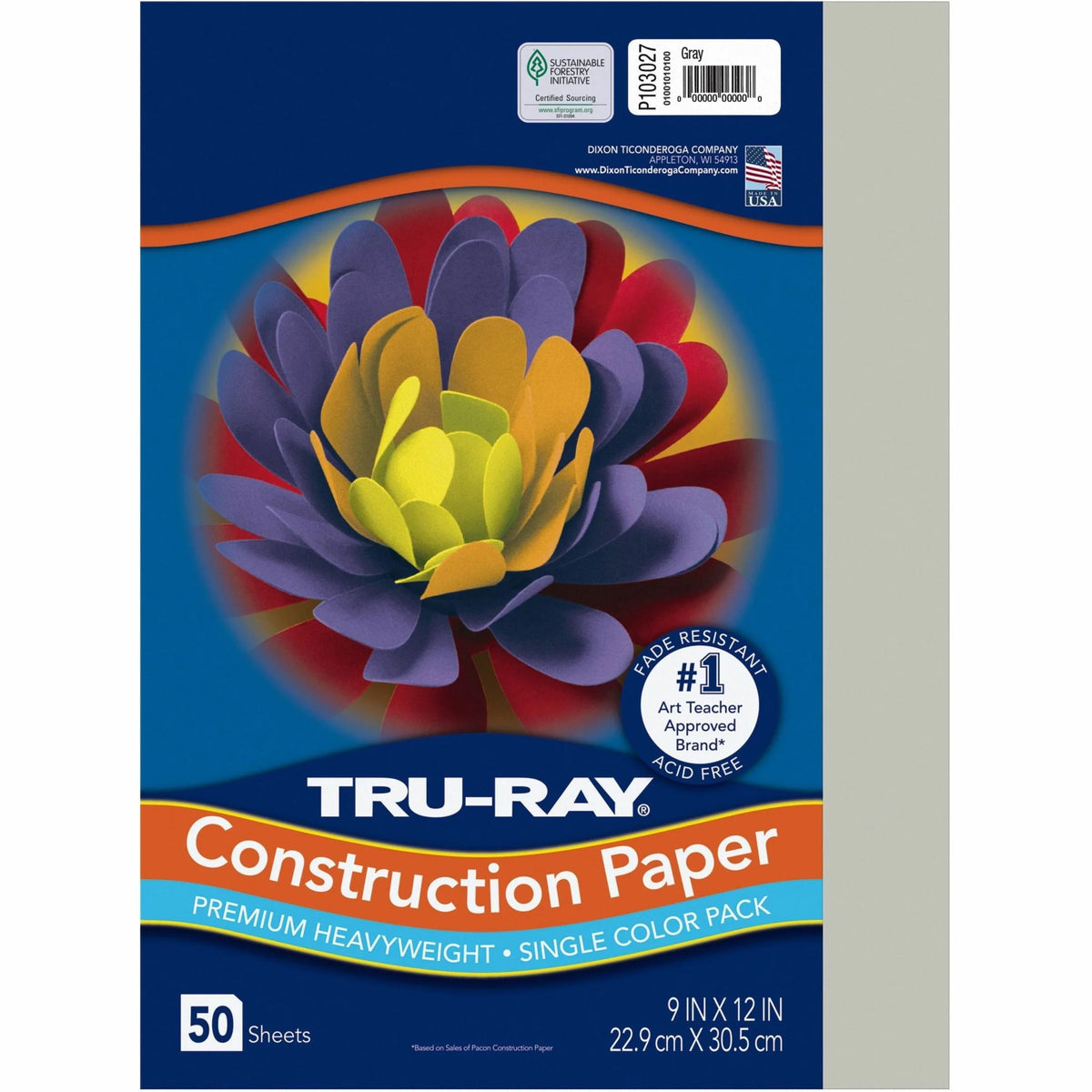 Tru-Ray Construction Paper: Gray Sulphite Sheets - 12’’ x 9’’ - 50/Pack - Paper