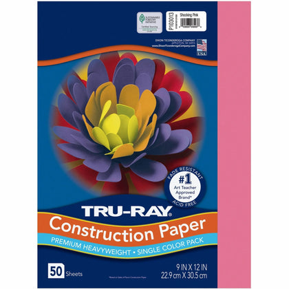 Tru-Ray Construction Paper: Shocking Pink - 12’’ x 9’’ - 50/Pack - Paper