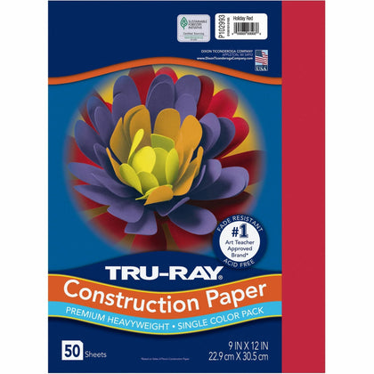 Tru-Ray Heavyweight Construction Paper: Holiday Red 12’’ x 9’’ - 50/Pack - Paper