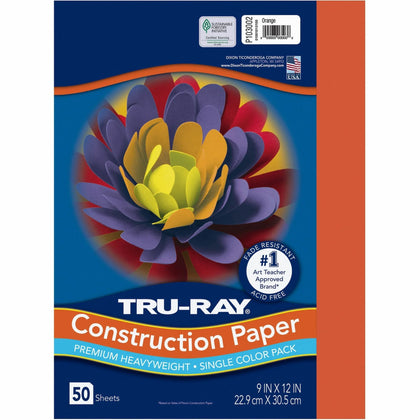 Tru-Ray Heavyweight Construction Paper - Orange - 12x9 - 50 Sheets
