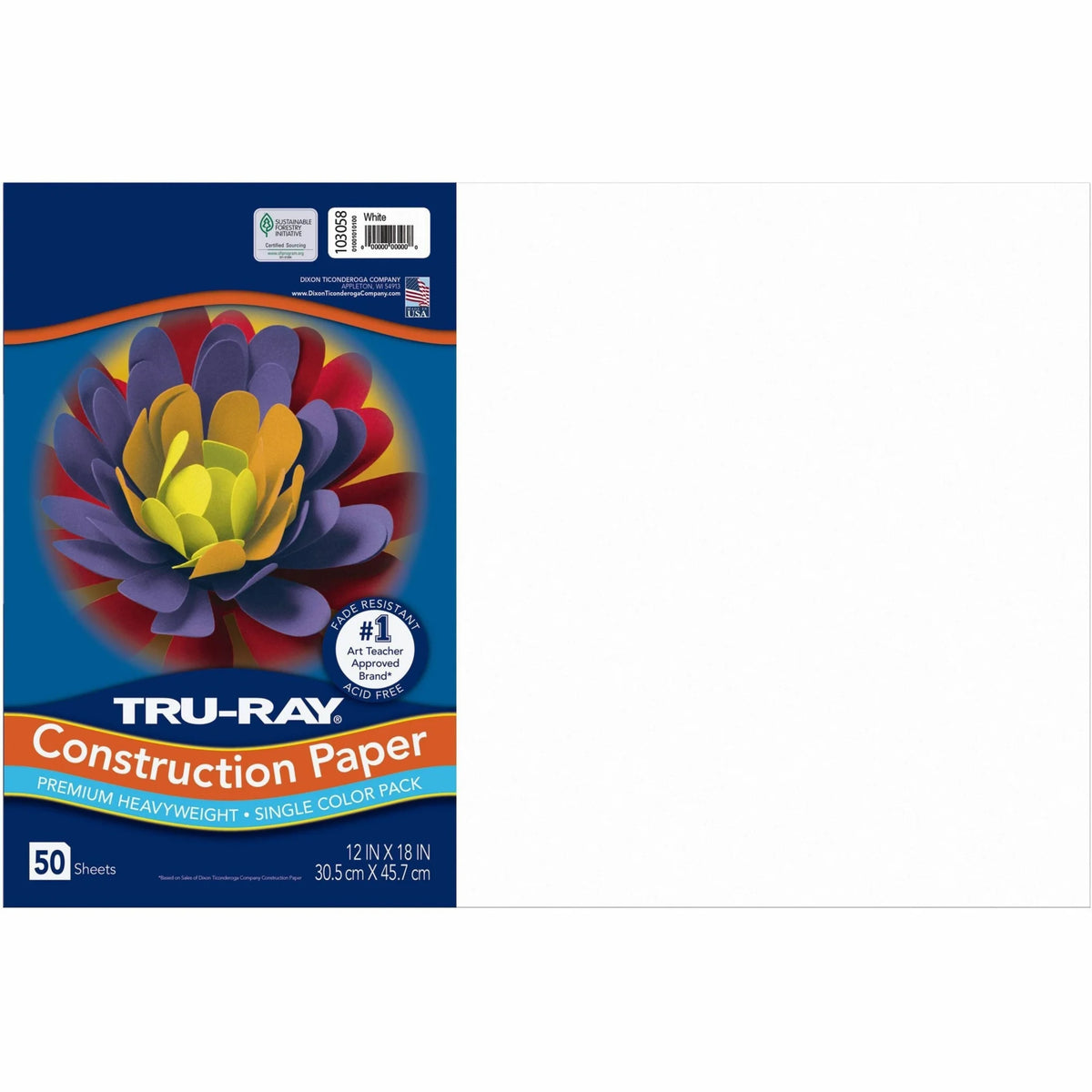Tru-Ray Heavyweight Construction Paper: White Sulphite Sheets - 18’’ x 12’’ - 50 Pack - Paper