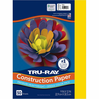 Tru-Ray Heavyweight Construction Paper - Yellow - 12x9 - 50 Sheets