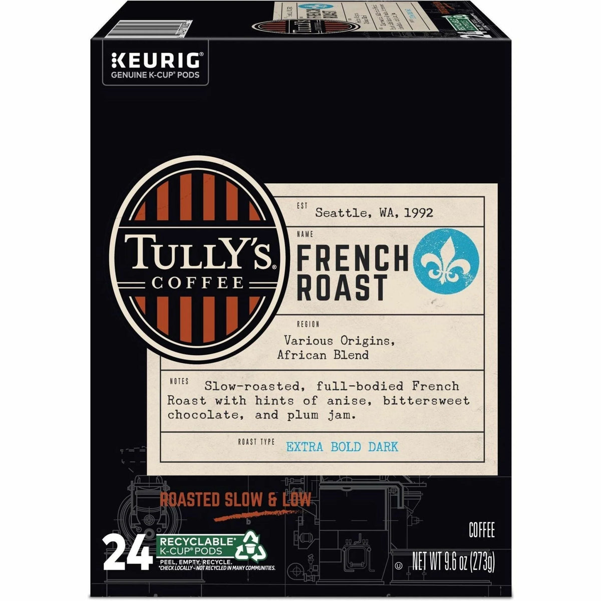 Tully’s French Roast K-Cup Pods - Dark 24 Count - Coffee