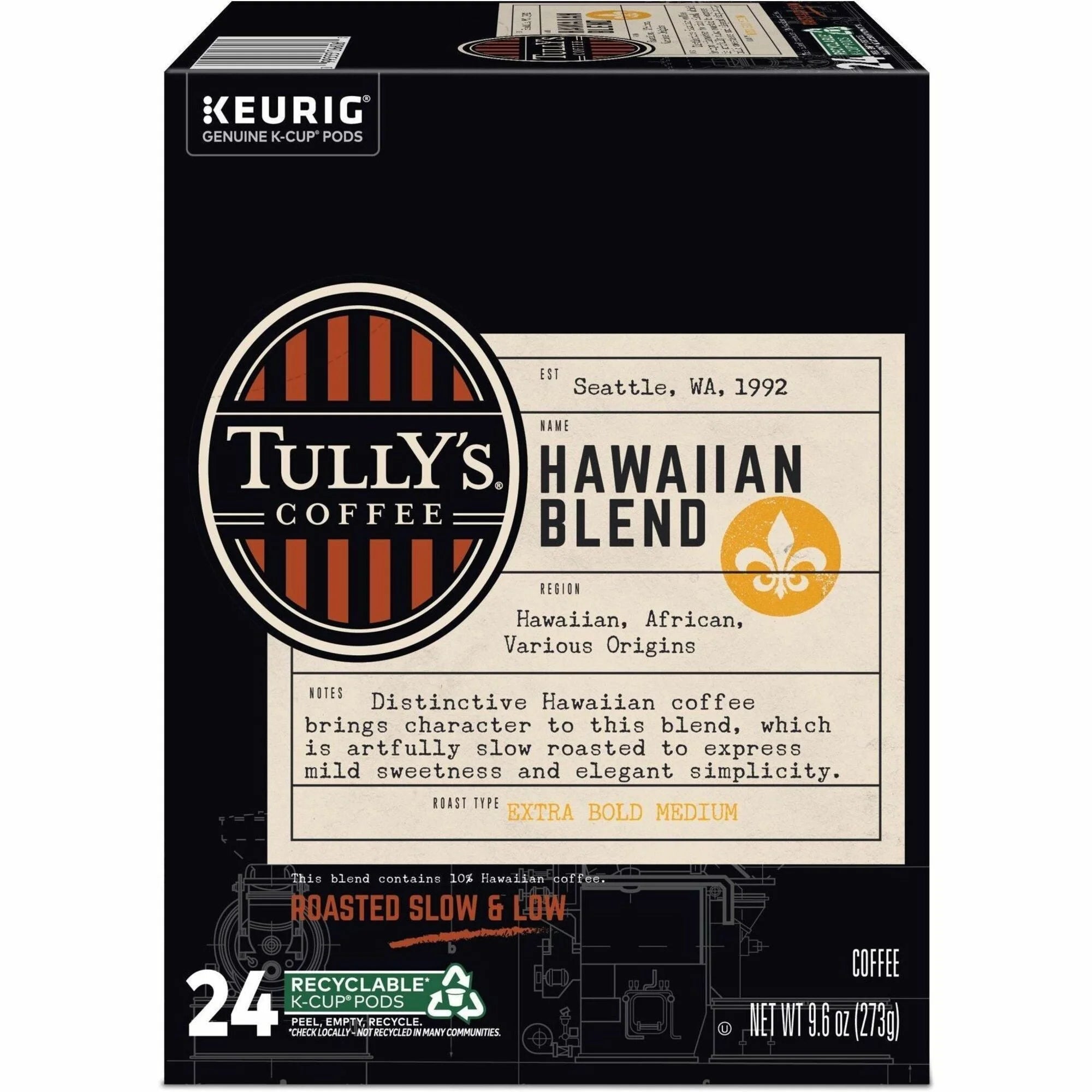 Tully’s Hawaiian Blend K-Cup Pods - Medium Roast Coffee - 24 Count