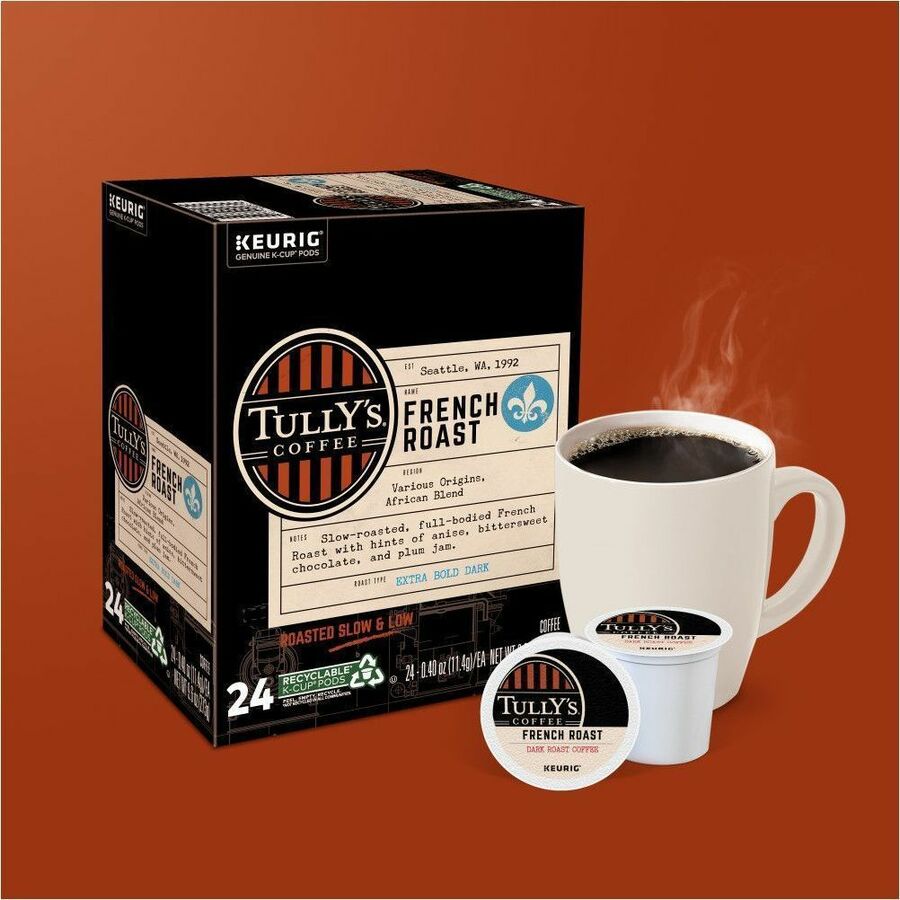 Tully’s K-Cup Pod French Roast Keurig Single-Serve Pods Dark 24 Count - Compatible with Brewer - Regular - Coffee