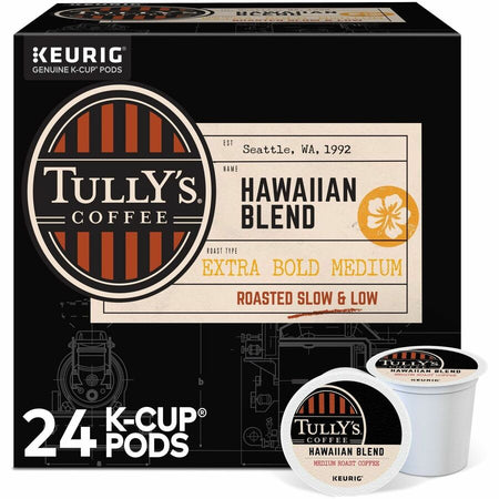 Tully’s K-Cup Pod Hawaiian Blend Keurig Single-Serve Pods Medium Roast Coffee 24 Count