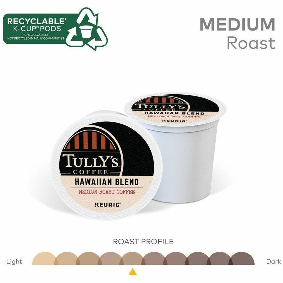 Tully’s K-Cup Pod Hawaiian Blend Keurig Single-Serve Pods Medium Roast Coffee 24 Count