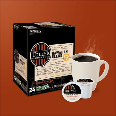 Tully’s K-Cup Pod Hawaiian Blend Keurig Single-Serve Pods Medium Roast Coffee 24 Count