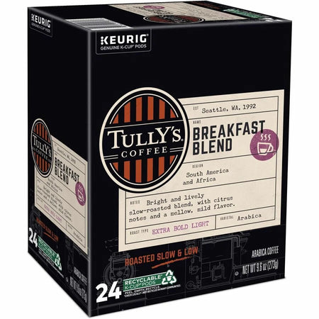 Tully’s® Coffee K-Cup Pod Breakfast Blend Keurig Single-Serve Pods Light Roast 24 Count