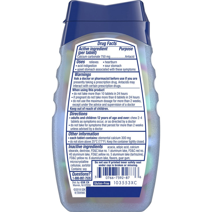TUMS Smoothies Extra Strength Antacid Chewable Tablet - Rear
