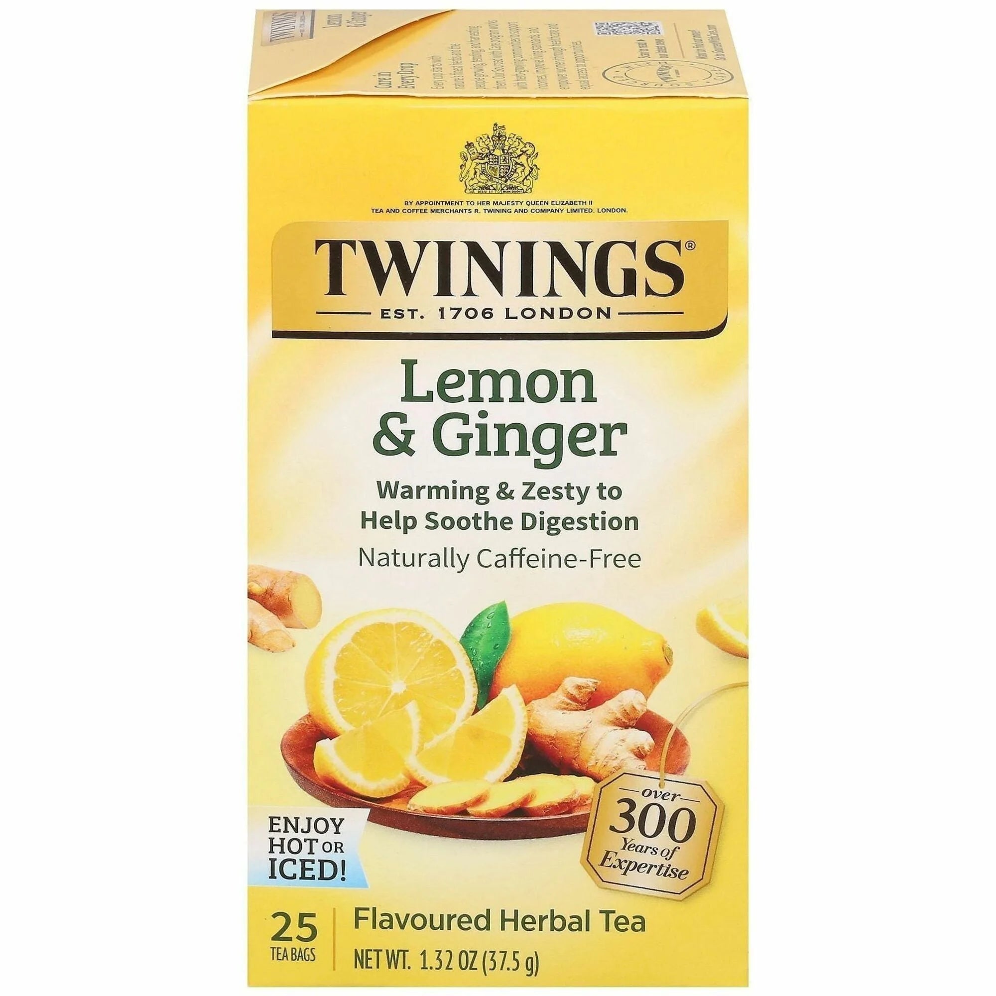 Twinings Lemon & Ginger Herbal Tea Bags - Soothing Blend - 25