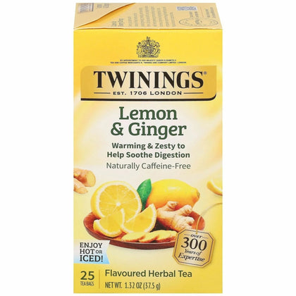 Twinings Lemon & Ginger Herbal Tea Bags - Soothing Blend - 25