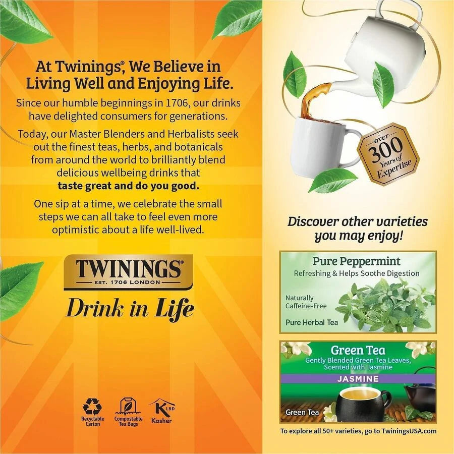 Twinings Lemon & Ginger Herbal Tea Bags - Soothing Blend - 25