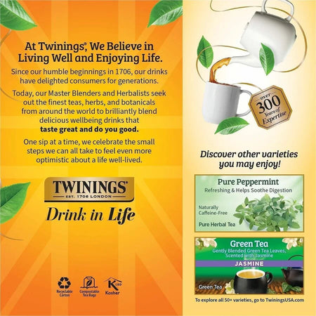Twinings Lemon & Ginger Herbal Tea Bags - Soothing Blend - 25