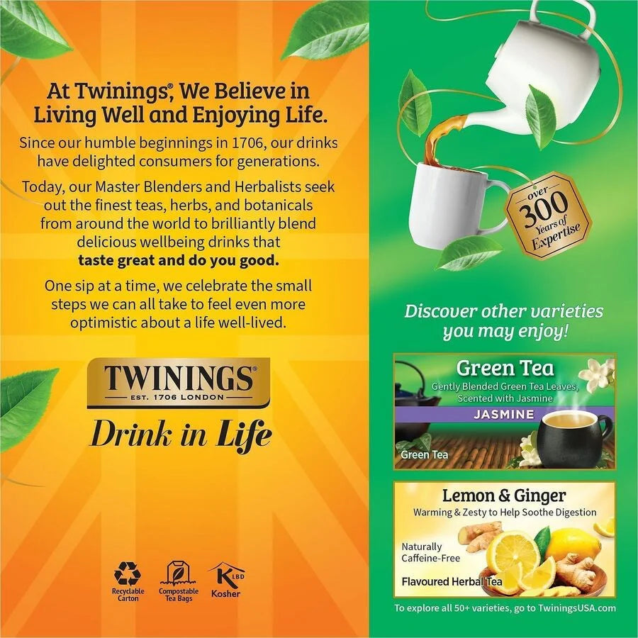 Twinings of London Green Tea Bags - 100% Natural - 25 Cups