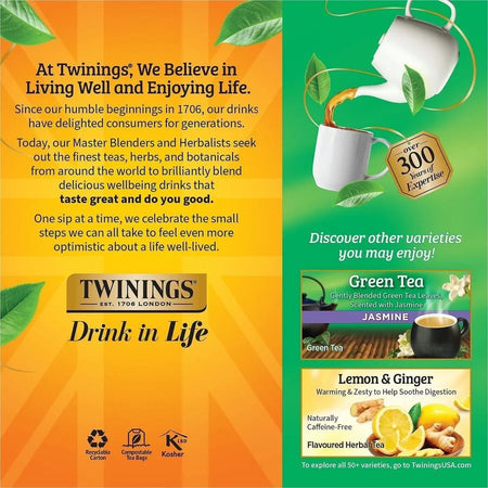 Twinings of London Green Tea Bags - 100% Natural - 25 Cups