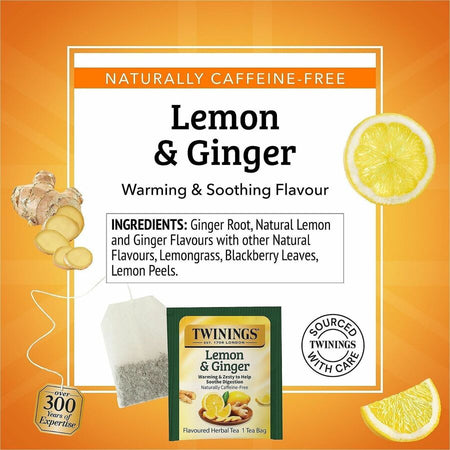 Twinings of London Lemon & Ginger Herbal Tea Bag - 1.3 oz - 25 / Box