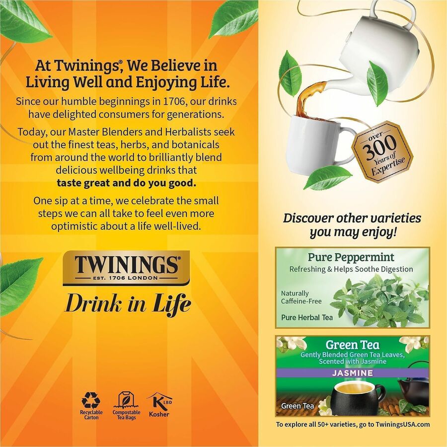 Twinings of London Lemon & Ginger Herbal Tea Bag - 1.3 oz - 25 / Box