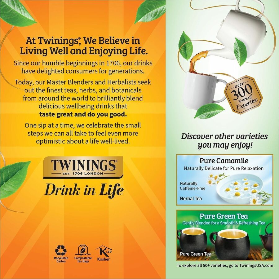 Twinings of London Pure Peppermint Herbal Tea Bag - 1.8 oz - 25 / Box